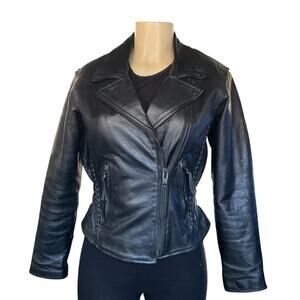 Vintage UNIK Premium Black Leather Biker Jacket Women’s S
